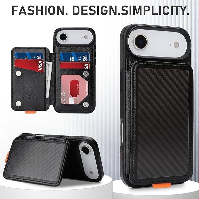 GUERNICA for iPhone 17 Air (6.7") Case Wallet with Card Holder, RFID Blocking Leather Protection, Shockproof Women Men Phone Case for iPhone Air, A - Black