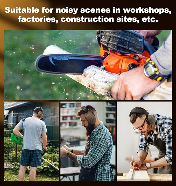 PROHEAR 038 Ear Protection Safety Earmuffs for Mowing, 28dB Noise Reduction Passive Hearing Protector, Compact Foldable Headset for Shooting Construction Power Tools, Brown