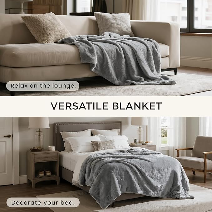 gogobunny Waterproof Blanket for Bed Couch Sofa, Liquid Pee and Fur Proof Pet Blanket for Dog Puppy Cat, Reversible Sherpa Fleece Throw Blanket Furniture Cover Protector (Grey, 50x60 inches)