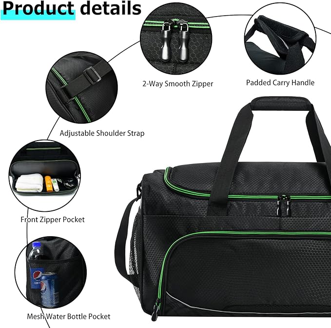 Mens Gym Bag 21 inch Large Overnight Weekender Duffle Bag for Travel Sport-Green/Black