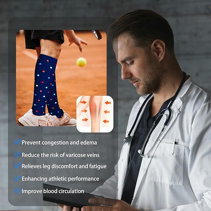 LEVSOX Thick Cotton Compression Socks for Women&Men 20-30mmHg Knee High Cute Support Sock for Nurses, Pregnancy, Travel