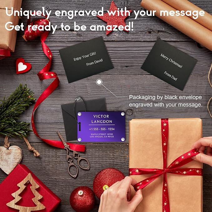 Luggage Tags for Suitcases 4 Pack: Personalized Luggage Tags for Backpacks & Bags Tags with Coustomizable Texts (Purple)