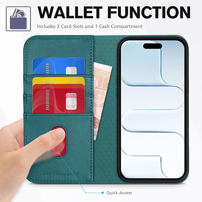 TUCCH Case Wallet for iPhone Air (6.5-Inch) 2025, [3 Card Slots] Kickstand [RFID Blocking] PU Leather Case, Flip Folio Cover with [TPU Shockproof Interior Shell], Teal Green