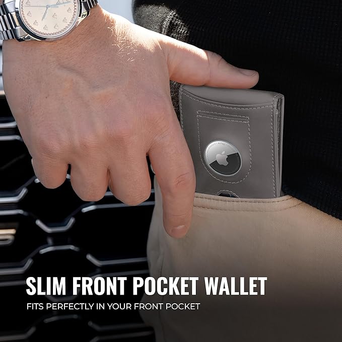 Kingly Trace Airtag Wallet for Men - Smart RFID Blocking Leather Wallet with Airtag Holder & Money Clip - Minimalist Trackable Design with Pull Tab - Secure Wallets