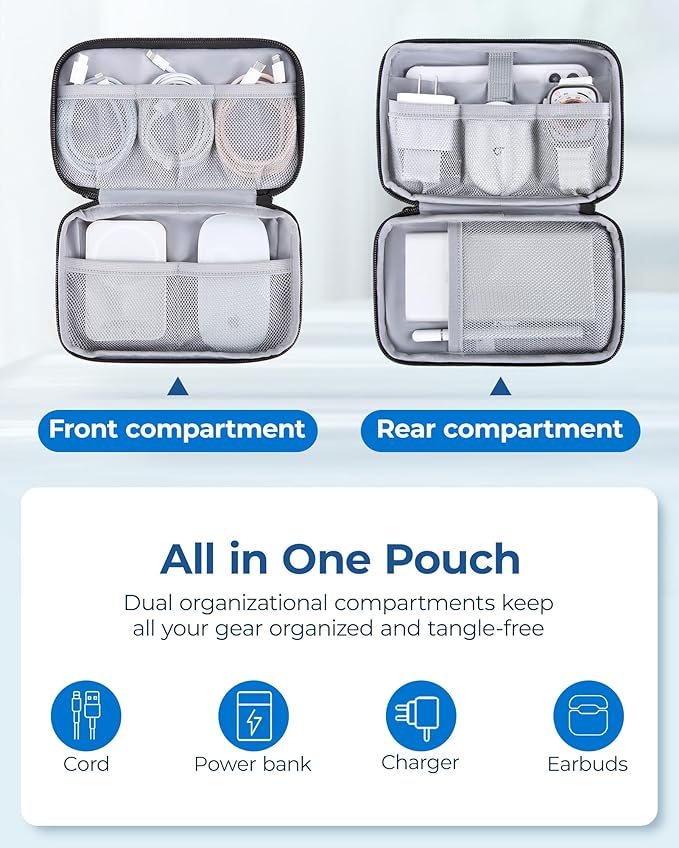 BAGSMART Electronics Organizer Travel Case, Cable Charger Cord Tech Organizer Pouch for Phone Charger Accessories, Grey