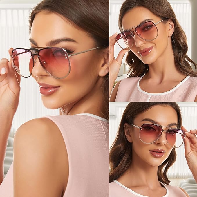 Trendy Oversized Aviator Sunglasses for Women 2025, Cute Retro Aviator Sun Glasses UV Protection Big Shades VF2203