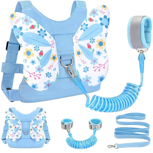 Accmor Toddler Harness Leash, Cute Butterfly Kids Leash + Anti Lost Wrist Link for Outdoor Travel, Adorable Mini Child Walking Harness Wristband Assistant Strap Belt for Baby Boys Girls (Blue)