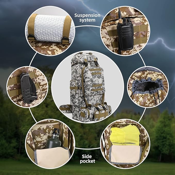 HongXingHai 100L Camping Hiking Backpack,Molle military Tactical rucksack backpack,Waterproof Lightweight Hiking Backpack (CityCamo-C)