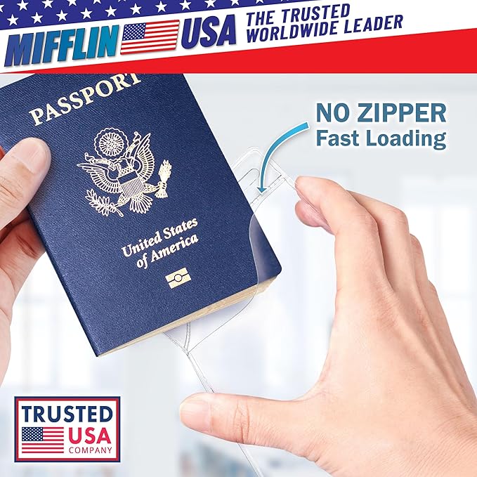Mifflin-USA Passport & Card Holders (Clear, 4x6 Inches, 50 Pack), Extra Large ID Name Badge Holder, Zipperless Vertical Plastic Card Holders