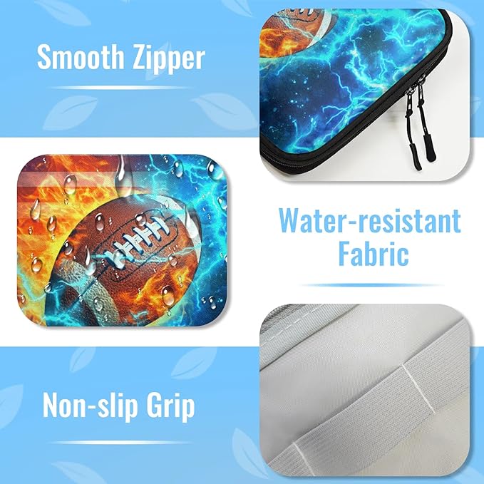 Football Fire Travel Cable Organizer Pouch American Flag Soccer Electronics Accessories Carry Case Portable Water Resistant Storage Bag for Cord Charger Phone Earphone SD Card