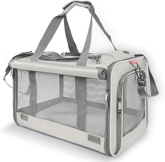 Pet Carrier for Large Cat Soft-Sided Animal Traveling Bag for Medium Cat up to 20lbs / Washable Small Dog Puppy 10 lbs Crate Case with Privacy Curtains for Home Outdoor Travel Beige White