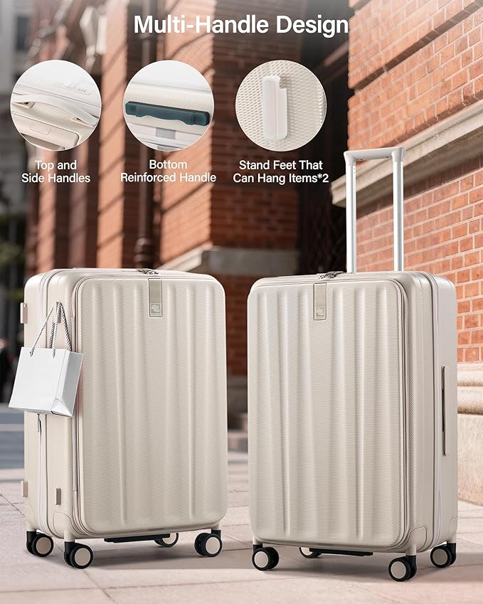 Hanke 26 Inch Expandable Luggage Top Opening Checked Bag Luggage Hard Shell Suitcases with Wheels Lightweight Travel Luggage Heavy Duty Luggage Suitcase with Lock for Woman Men-Ivory White
