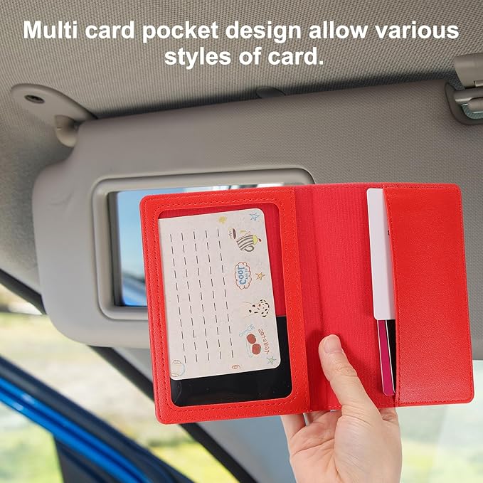 HARFINGTON Car Registration and Insurance Holder 5.51" x 4.13" PU Leather Vehicle Glove Box Organizer Storage Accessories Men Women Car ID Holder for License ID Card Bank Card, Gray