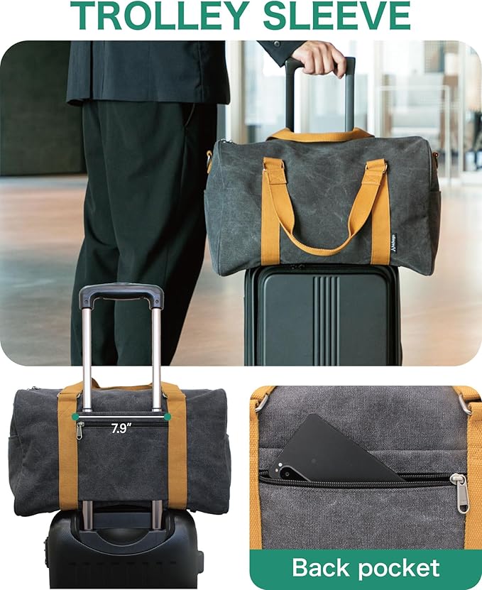 Duffle Bag for Travel, Gym Bags for Men, Weekender Bags for Women, Carry On Bag with Luggage Sleeve, Canvas Bag with Shoulder Strap (Brown)