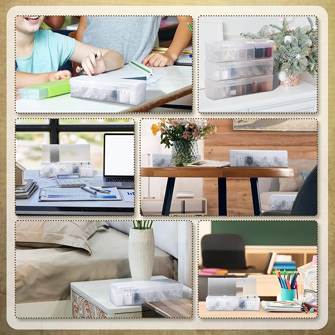 3 Pack Clear Cable Organizer Box with Wire Ties and Label, Plastic Cord Charger Storage Box with Lid Stackable Cable Storage Wire Case for Desk Drawer Office Home Organization and Accessories