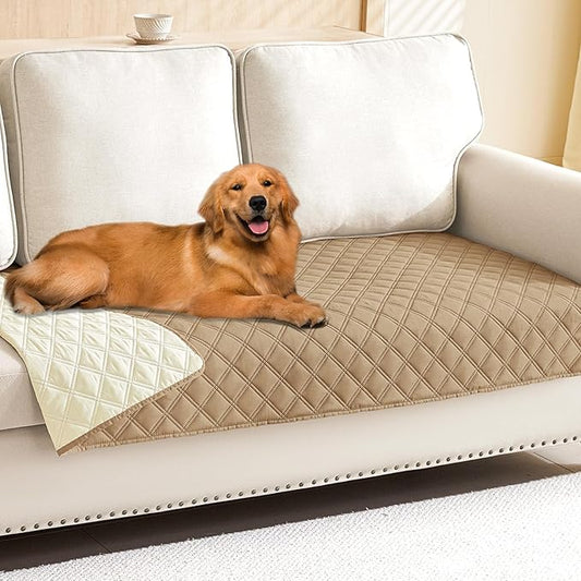 Smiry Waterproof Dog Bed Cover Pet Blanket, Soft Washable Dog Blanket for Furniture Bed Couch Sofa Reversible, Checkered (40"x70", Camel/Beige)