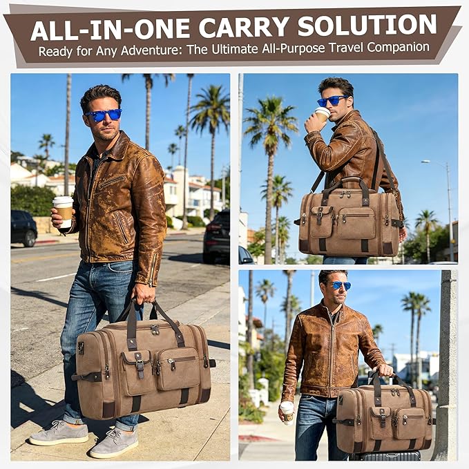 THYWD Canvas Duffle Bag for Travel Men and Women, 55L Expandable Large Overnight Weekender Luggage Bag, Vintage Carry on Bags for Airplanes, Travel, Hospital Labor Delivery, Camping, Gym