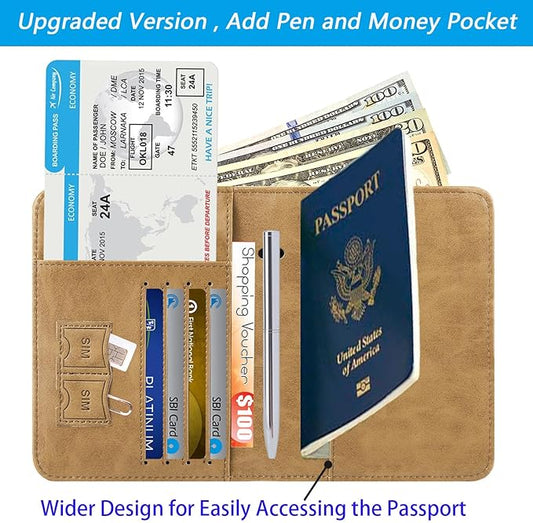 Passport Holder Cover Wallet Travel Essentials RFID Blocking Leather Card Case International Must Haves Travel Accessories for Women Men(113#Brown)