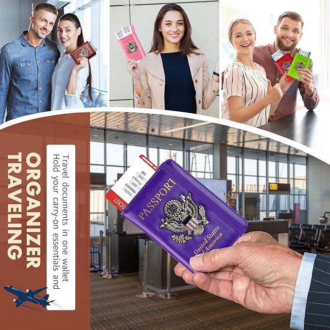 Passport Holder Cover Travel Wallet RFID Blocking Passport Wallets Family Organization Personalized Wallet Case for Men and Women Travel Must Haves (Purple)