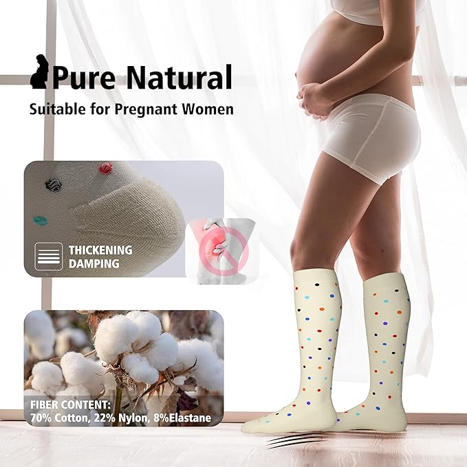LEVSOX Thick Cotton Compression Socks for Women&Men 20-30mmHg Knee High Cute Support Sock for Nurses, Pregnancy, Travel