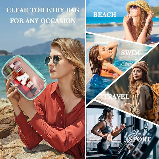 YOOLIFE Initial Make Up Bag Travel Toiletry Bag, Clear Makeup Bag With Zipper Preppy Cosmetic Bag Swim Gifts For Girls Gifts for Women Teen Girlfriend Teacher Mom Birthday Daughter Gifts Blue P