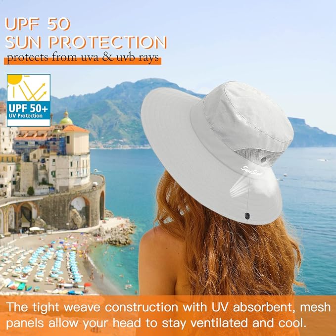 Sun Hats for Women Beach Hat Ponytail Hat Womens Sun Hat with UV Protection Wide Brim