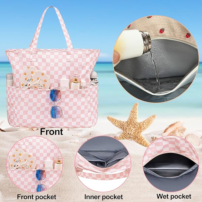 Bluboon Waterproof Beach Tote Pool Bags for Women Ladies Extra Large Carry On Bag With Wet Compartment for Weekender Travel