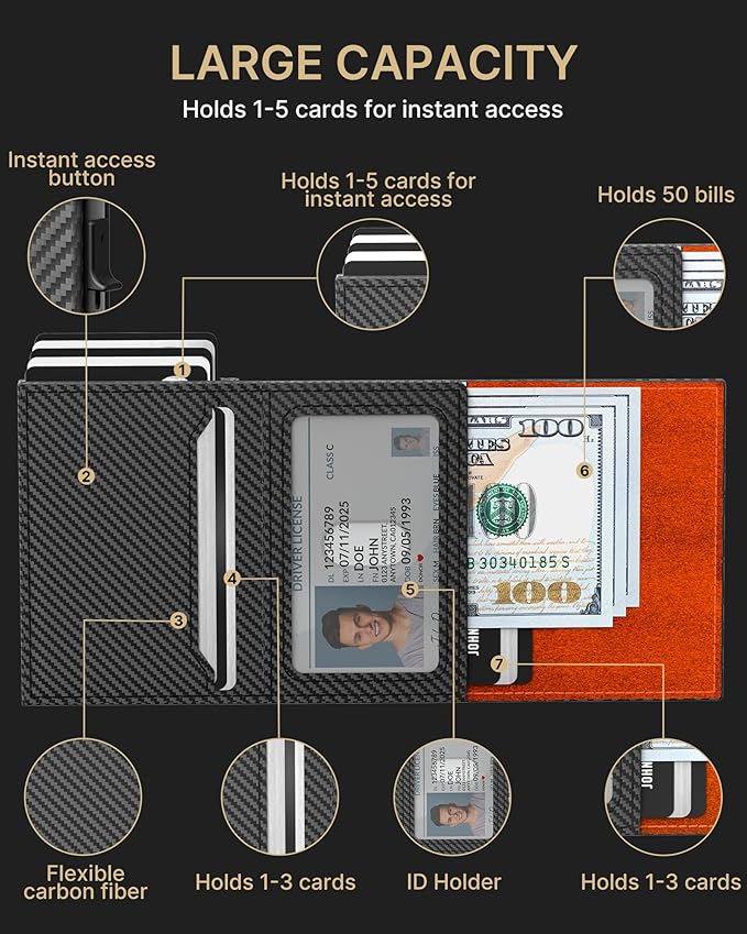 typecase Mens Wallet Card Holder for AirTag: Leather Smart Wallet for Men Compatible with Apple Air Tag, RFID Blocking, Slim, Minimalist - 9-14 Card Capacity | ID Window | Cash Slot (Orange)