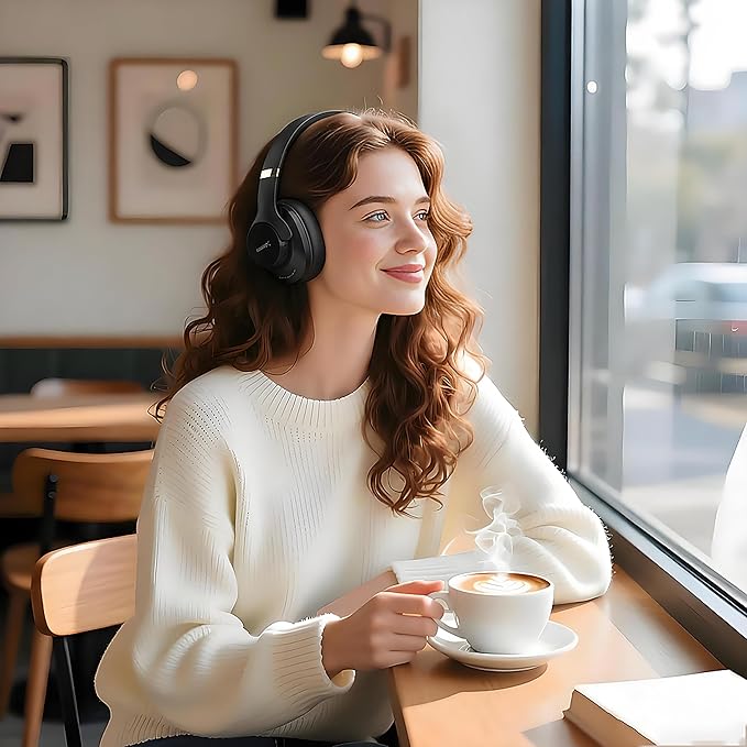 Riwbox NC3 Noise Cancelling Headphones,Bluetooth Over Ear Wireless Headphones,60H Playtime,Hi-Res Audio, Foldable,Bluetooth V5.4,Comfort&Immersion for Work,Commuting (Black)