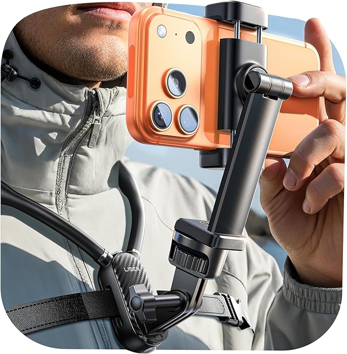 LISEN Neck Phone Holder for Bed Video Recording POV Camera Phone Chest Mount for Gopro Neck Mount [2025 Upgrad No.1] for iPhone Samsung 4-7 Inch Phones Akaso Insta360 Dji360 Other Action Cameras