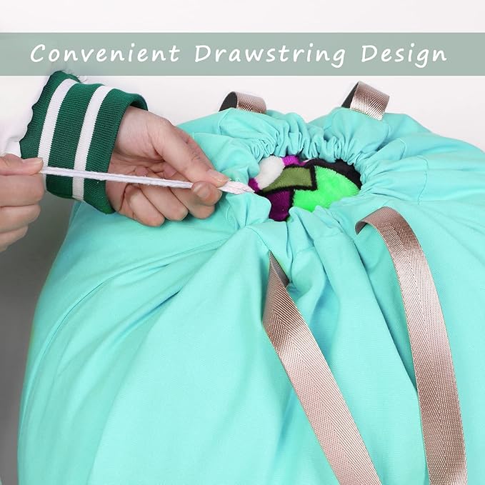 Cotton Canvas Laundry Bag with Handles & Drawstring Straps, Heavy Duty Extra Large Laundry Bags for Laundromat and Household, 25.5x34 Inch, Lake Blue