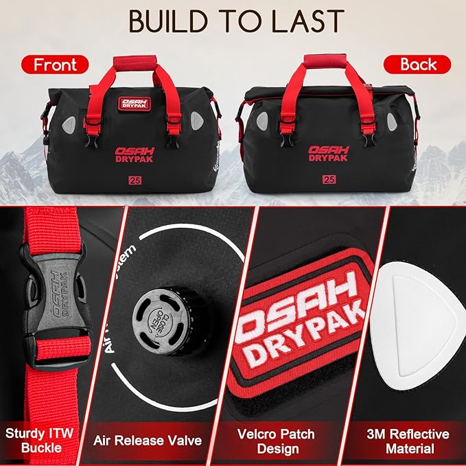 Waterproof Duffel Bag - Motorcycle Dry Bag Tail Bag with Large Storage Space, Waterproof Luggage Duffle Bags with Outer Mesh Zipper Pocket for Camping, Kayaking, Fishing & Traveling