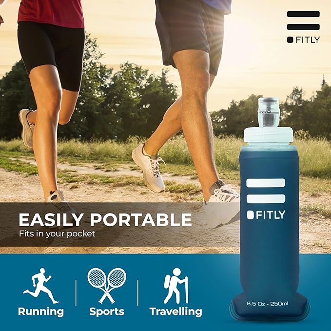 FITLY Soft Flask - Shrink As You Drink Soft Water Bottle for Hydration Pack - Folding Water Bottle Ideal for Running, Hiking, Cycling, Climbing & Rigorous Activity