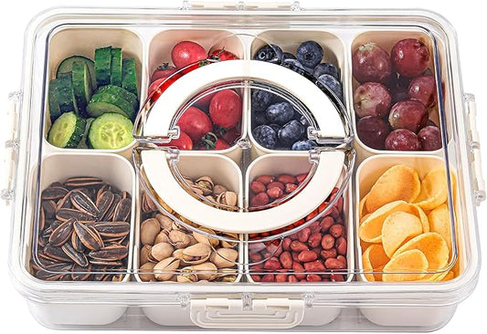 shopwithgreen Divided Serving Tray with Lid and Handle, Portable Snackle Box Charcuterie Container for Party, Veggies, Snack, Fruit, Nuts, Candy, Christmas Tray Snack Box for Entertaining, Picnic
