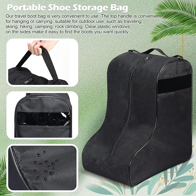 1 Pc Boot Bags for Cowboy Boots Portable Storage Bag for Travel Long Tube Shoes Bags Men Tall Shoe with Handle for Home Travel (Black)