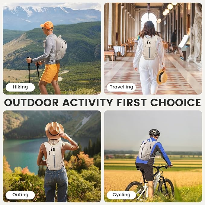 Small Hiking Backpack 10L- Lightweight Packable Foldable Backpack for Travel Camping Outdoor Commute, Compact Rucksack for Women Men(Beige)