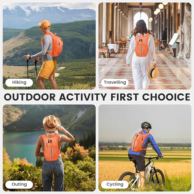 Small Hiking Backpack 10L - Lightweight Packable Foldable Backpack for Travel Camping Outdoor Commute, Compact Rucksack for Women Men(Orange)