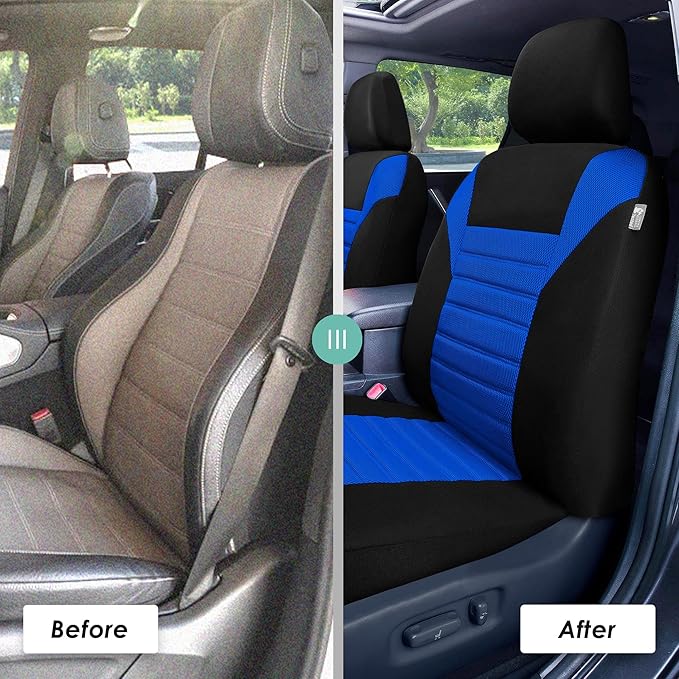 FH Group Automotive Car Seat Covers Front Set Premium 3D Air Mesh Front Seat Covers, Airbag Compatible Universal Fit Interior Accessories for Cars Trucks and SUVs - Blue