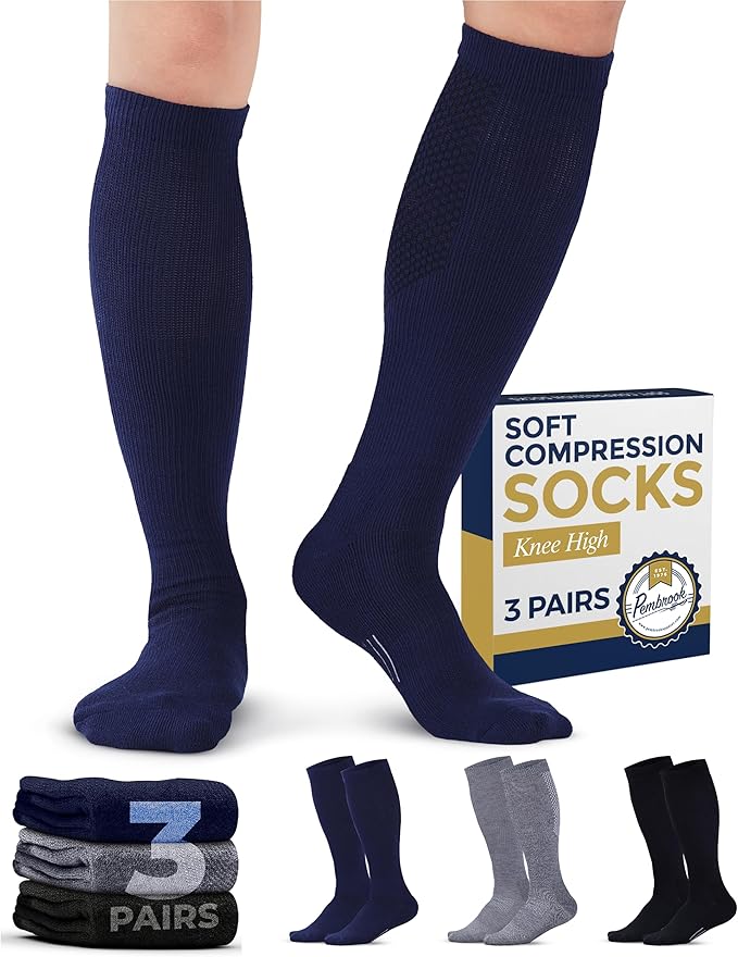 Pembrook Light Compression Socks for Men - 3 Pairs | 8-15 mmhg Compression Dress Socks for Men | Support Socks for Men