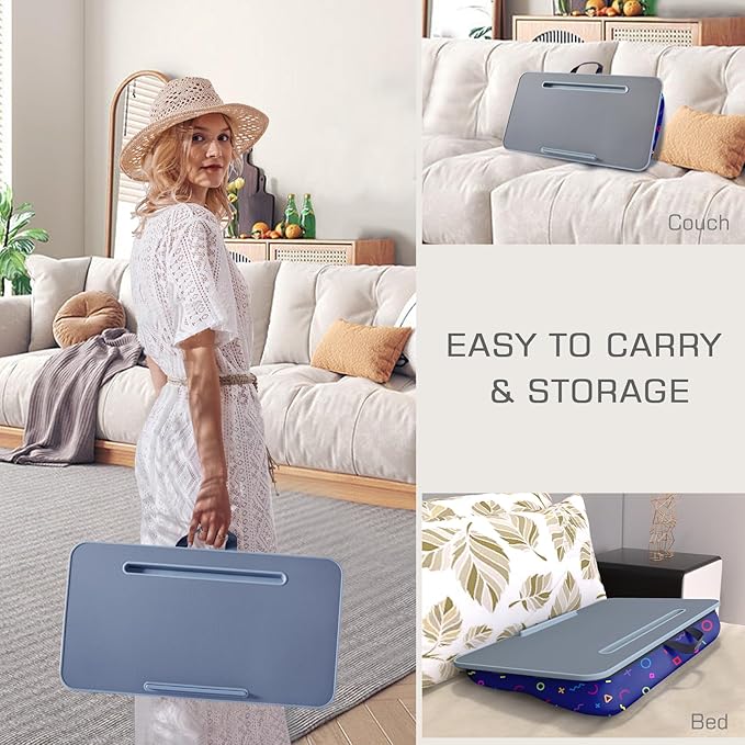 Millhome Lap Desk | Portable Laptop Desk – Fits Up to 17.3" Laptops – Detachable & Washable Cushion, Phone Holder, Device Ledge – for Writing, Working, Reading on Bed, Couch, Sofa, Floor – Geometric