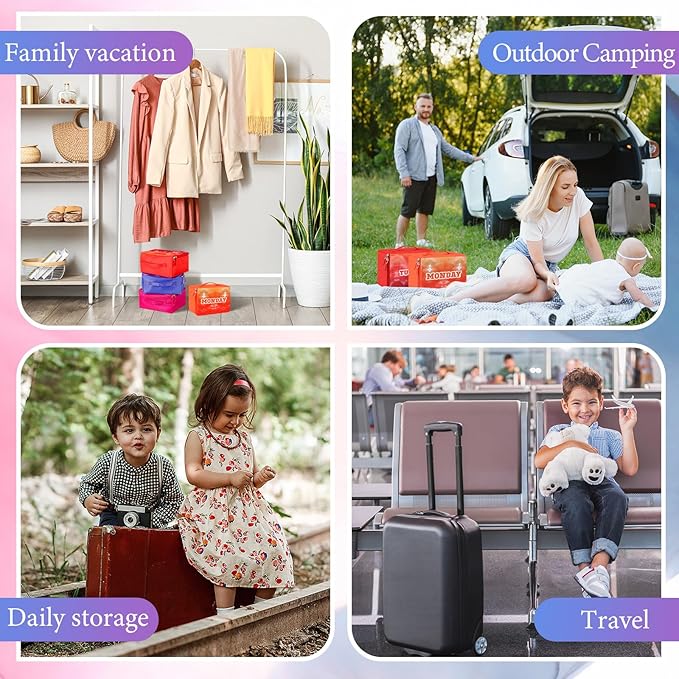 Paterr 14 Pcs Packing Cubes for Travel Kids Days of Week Compression Packing Cubes Colorful Luggage Organizers Suitcase Camp(10 x 8 x 5 Inch)