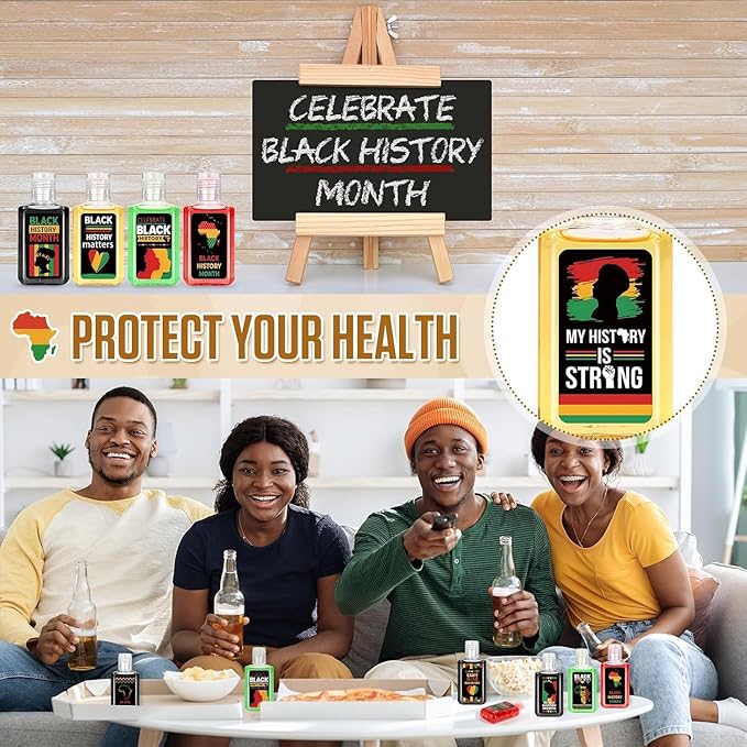 50 Pack Black History Mini Hand Sanitizer Bulk 1fl oz Travel Size Hand Sanitizer Hand Soap Gifts Black History Month Party Decor for Office Home Women Men Teacher Guest