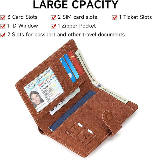 RFID Blocking Passport Wallet Cover Case Travel Document Organizer for Women and Men,Travel Wallet for Credit Card