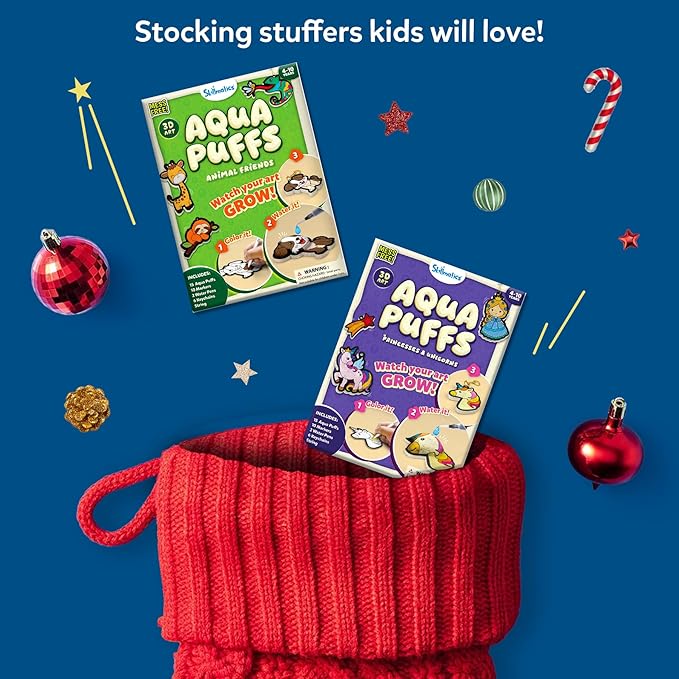 Skillmatics 3D Art Kit - Aqua Puffs Princesses & Unicorns, Stocking Stuffers, Paint by Number Craft for Kids, DIY Color & Inflate Activity, Christmas Gift for Girls & Boys Ages 4, 5, 6, 7, 8, 9, 10