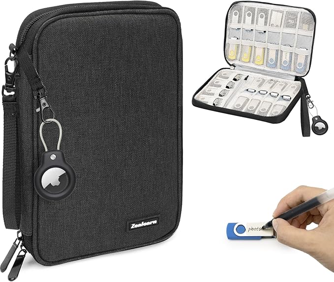 USB Flash Drive Case with Labels, USB Organizer Holds 24 Pcs, USBs Case, USBs Storage Cases,Thumb Drive Cases, Tech Gifts, Farther Day’s Gifts, Black