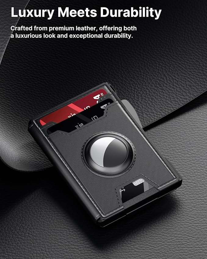 typecase AirTag Wallet for Men: Pop Up Card Case, Secure Holder for Apple Air Tag, Premium Leather, Smart, RFID Blocking, Slim, Minimalist, Thin, 13 Cards Capacitiy | ID Window | Money Clip (Black)