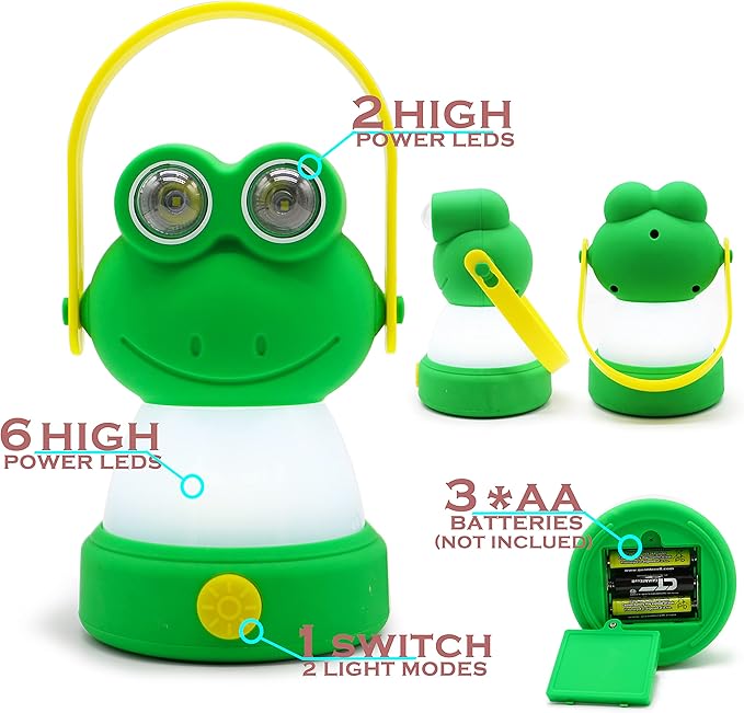 Outdoor Equipment LED Camping Lantern & Headlamp Set for Kids, FANT.LUX Battery Powered Night Light for Emergency, Hurricane, Lightweight Tent Lamp for Children (Frog Set)
