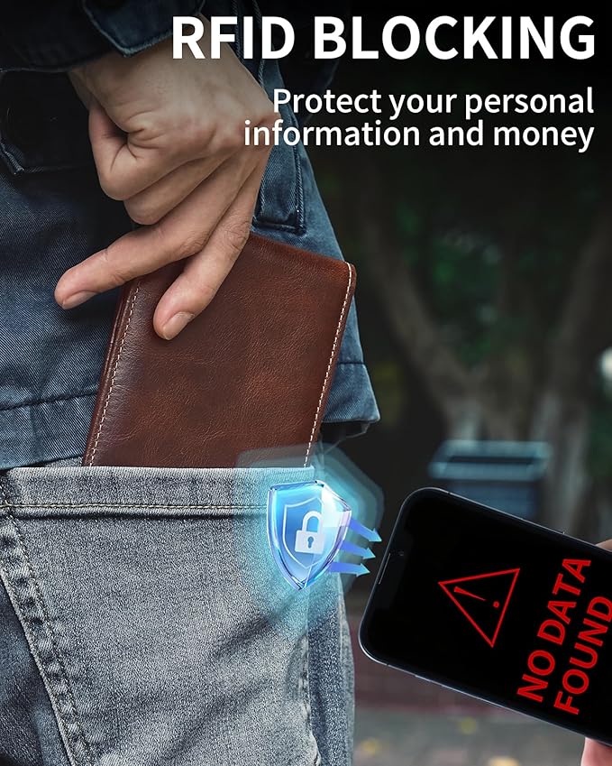 Artpaxy Mens Wallet Bifold Genuine Leather RFID Blocking Wallet for Men with 2 ID Windows 11 Card Holders 2 cash pockets 1 Gift Box