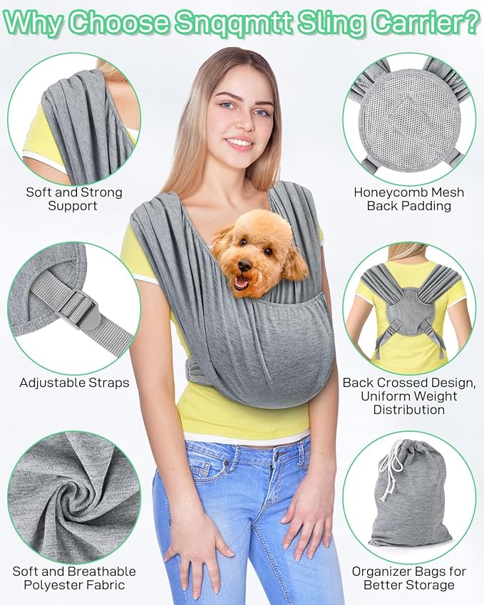 Dog Sling Swaddle Carrier Small Dog Cat Front Facing Carrier for Chest, Hands Free Puppy Carrying Sling Hold for Small Pet up to 13lbs, Adjustable Size, Reducing Back Stress (Light Grey)