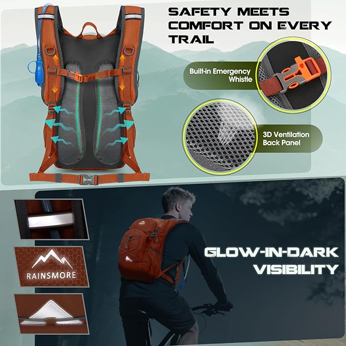 Hydration Backpack with Water Bladder, 18L Lightweight Hiking Backpack for Women&Men Small Insulated Hydration Water Pack for Hiking, Running, Cycling, Biking